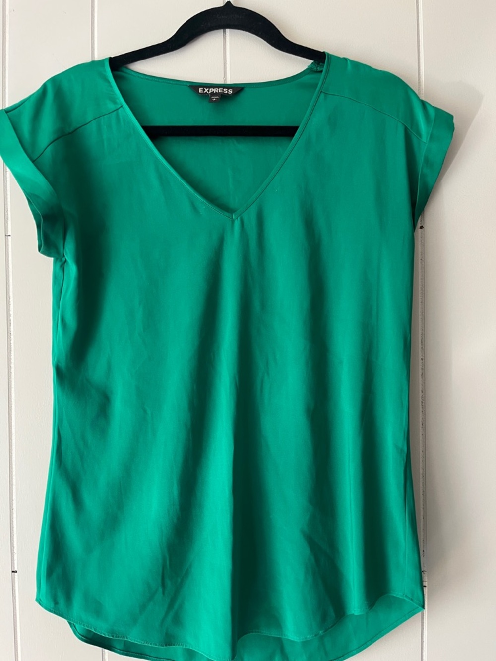 Express Women's V-Neck Short Sleeve Blouse in Teal Green